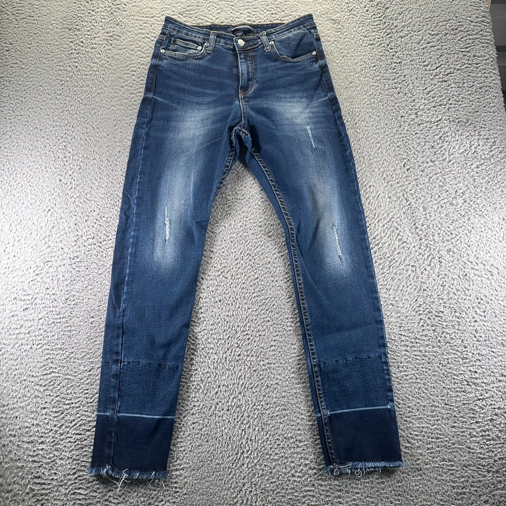 Calvin Klein Jeans Womens 29x30 Blue Denim Skinny Leg Faded‎ Raw Hem Workwear